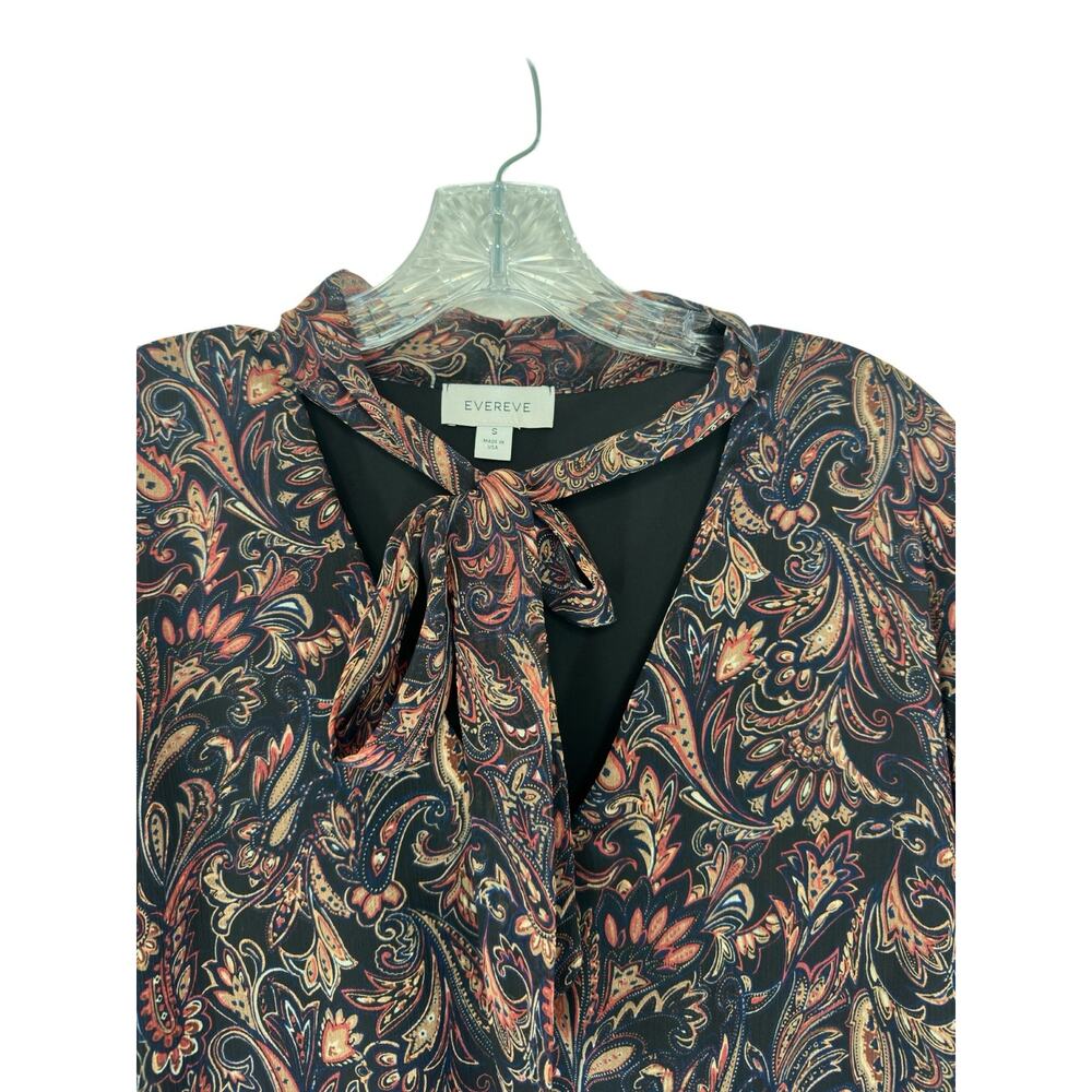 Evereve Dress Paisley Print Tie Front Chiffon Gremlin Forest‎ Eliza Midi Small - Picture 5 of 15
